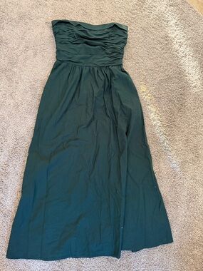 Reformation Lissa cotton poplin strapless midi dress dark green